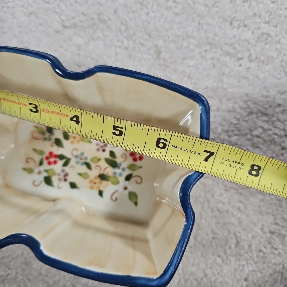 Temptations by Tara Petals 1 Qt Blue Edge Floral Baking Casserole Dish